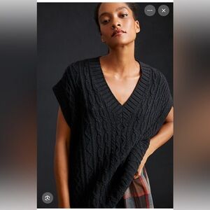 Anthropologie Black Cable Knit Vest